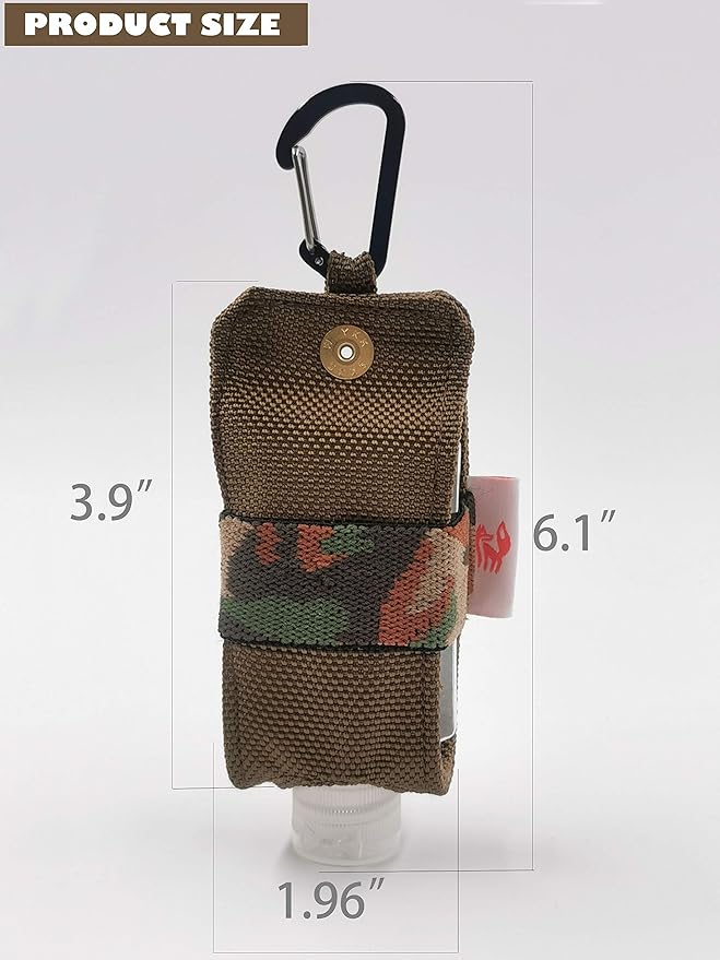 Travel Size Hand Sanitizer Holder,Bottle Case and Carabiner Carrier bag-Portable Mini Waist Bag for Liquids Clip On Backpack and Purse - Not Include Empty 60ml/ 2 oz bottle. (2 Pack)