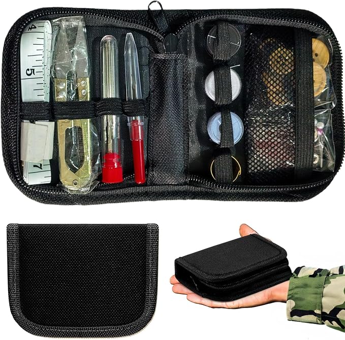 Military Sewing Kit for Adults, Army Emergency Survival Sewing Kit with Buttons for Men Women, Nylon Portable Small Sew Kits Repair Tools for Travel Field EDC & Outdoor Use (Black)