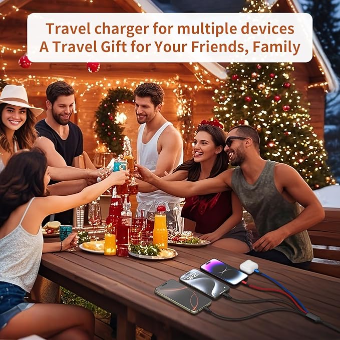 USB C to 4 in 1 Charging Cable with Dual Type-C Port 5FT, Multi Charging Cable for Multiple Devices, USB Cords with IP/Micro/2 USB-C Port for iPhone16/15/14, Androids Tablet Pad Mini Fan (2Pack)