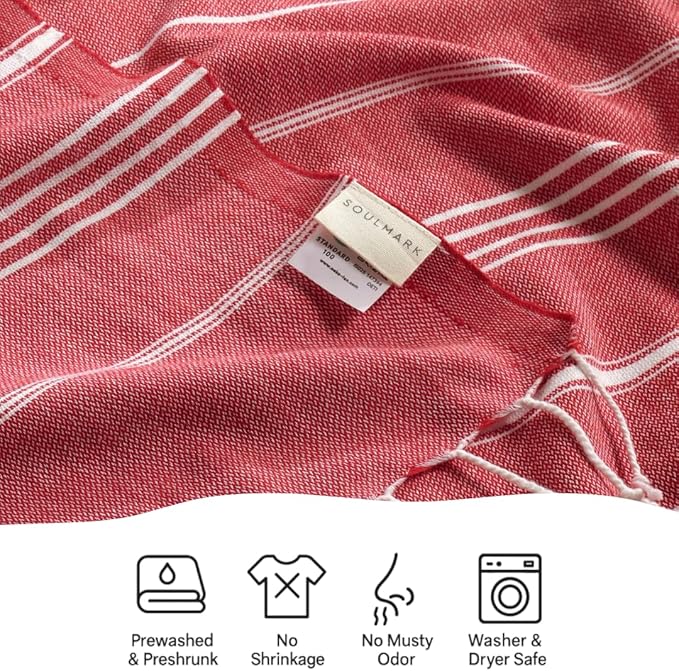 SOULMARK 100% Cotton Turkish Beach Towel with Bag - 38"x71" - 4 Pack - Made in Green & Oeko TEX Certified - Pre-Washed and Sand Free - Quick Dry and Lightweight for Travel - Made in Turkey - Red
