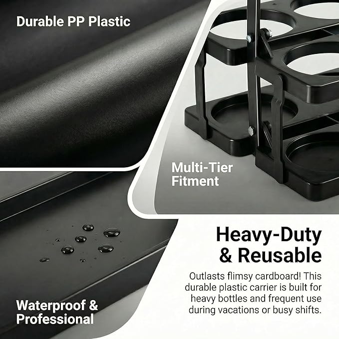 6 Cup Drink Carrier for Delivery - Foldable Drink Holder with Handle, Reusable Cup Carrier for Drinks, Portable Beverage Caddy Accessories for Parties, Camping, Car, Coffee & Bottles (Black)
