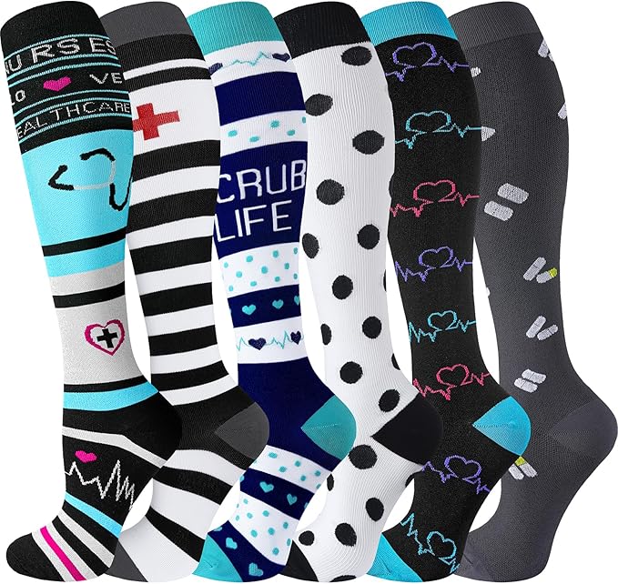 cerpite Compression Socks for Women & Men 6 Pairs Knee High Compression Socks 20-30 mmhg Best for Running,Nurse,Travel