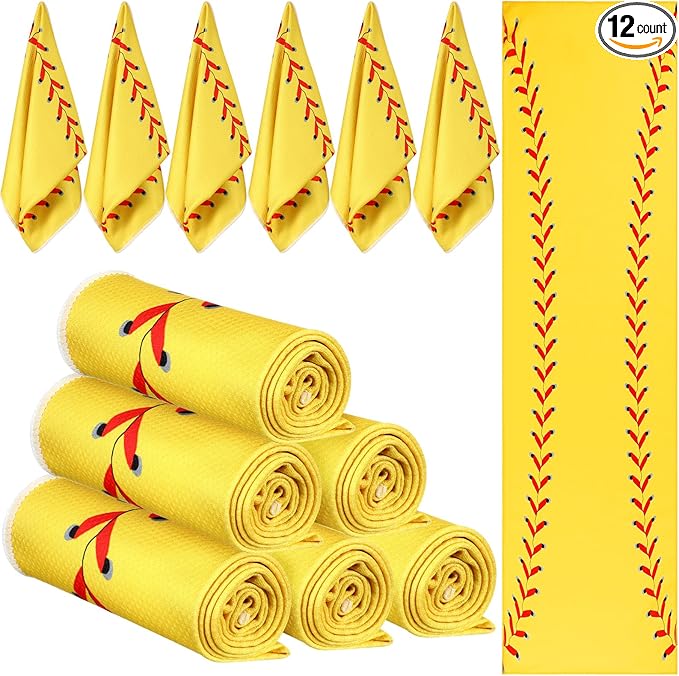 Peryiter 12 Counts Mini Cooling Towel, 30" x 9" Baseball Softball Soccer Golf Sweat Towel, Breathable Chilly Rag, Microfiber Sport Rags for Team Gym Running Coach Gift