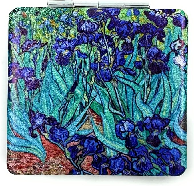 Compact Mirror Square Irises Van Gogh Pocket Mirror for Women Small Travel Mirror Magnifying Floral Purse Mirror Compact Unique Gift for Women