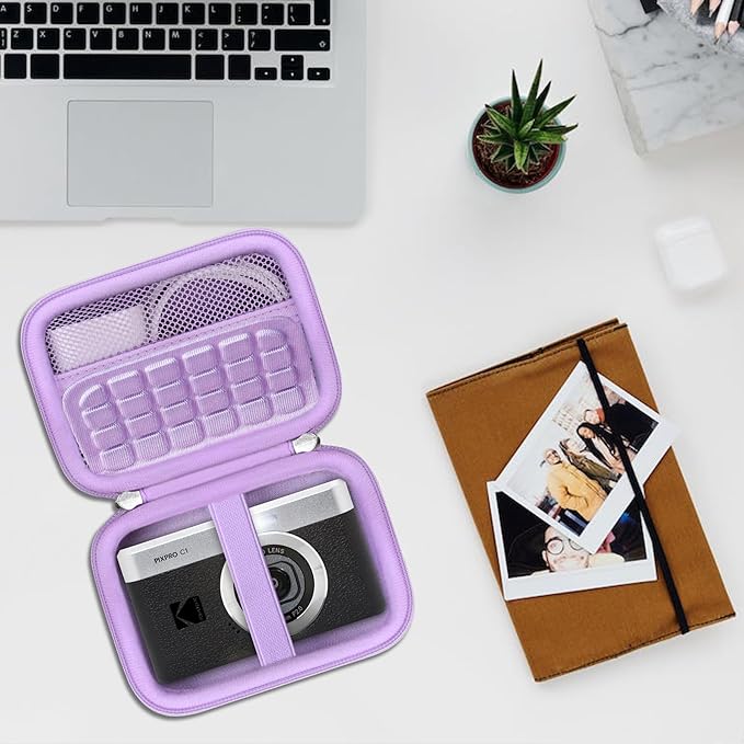 RAIALL Carrying Case for KODAK PIXPRO C1 Friendly Zoom Digital Camera, Point and Shoot Vlogging Camera Hard Travel Bag, Mesh Pocket for Charging Adapter, SD Card, USB Cable and Batteries, Purple