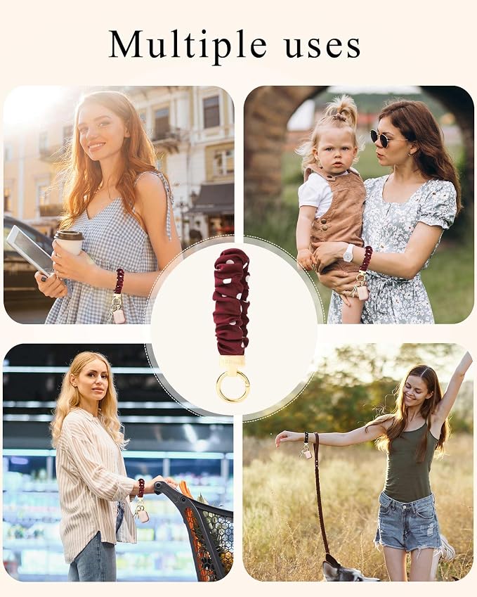 WEESMILE Keychain Wristlet, Stretchy Key Chain for Car Keys with D ring, Cute Scrunchie Wrist Bracelet for Women Men