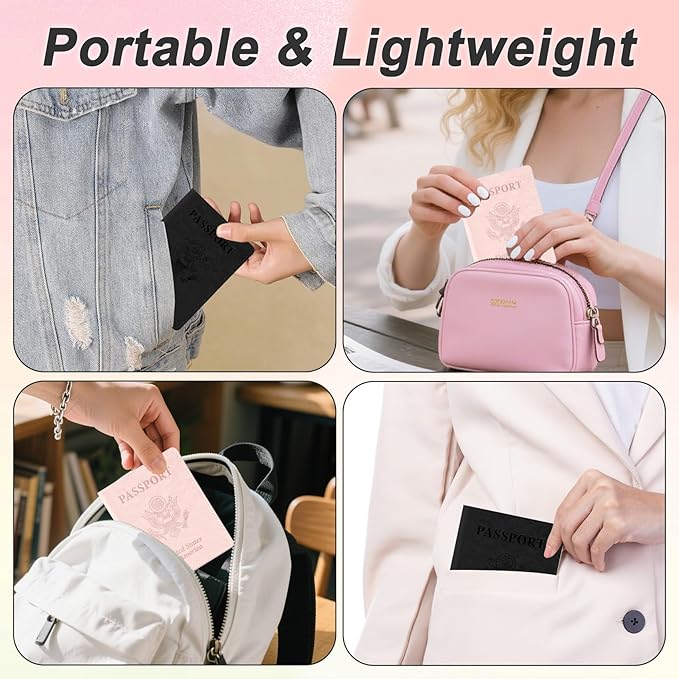 Black and Rose Gold Passport Holder, 2 PCS Passport Holder for Travel, Travel Passport Holders Must Haves for Women Men, Passport Cover Passport Wallet Case Holders for Travels Cruise Ship Essentials