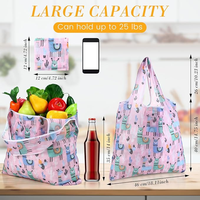 Weewooday 18 Pieces Foldable Reusable Shopping Bags Machine Washable Grocery Bags Waterproof