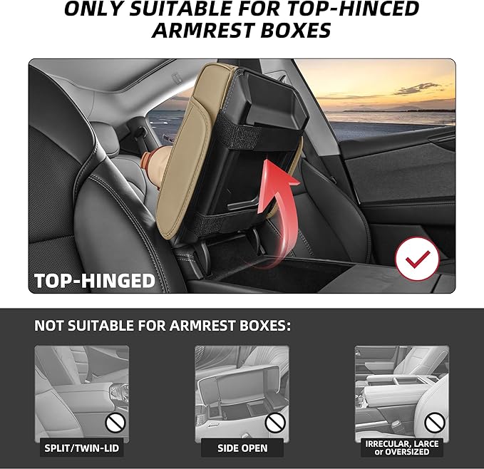 5 in 1 Car Center Console Cover, Armrest Pad with 2 Storage Pockets, Cup Holder, Tissue Slot, Phone Holder, Nappa Leather Memory Foam Car Accessories for SUV Sedan Truck (Beige)