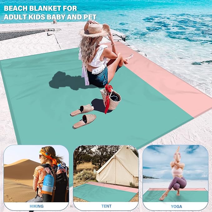 Famstar Beach Blanket Oversized Extra Large 78"X81"/10'X9',Waterproof Sandproof Beach Blanket 2-8 Adults Lightweight Durable for Travel Camping Hiking Picnic