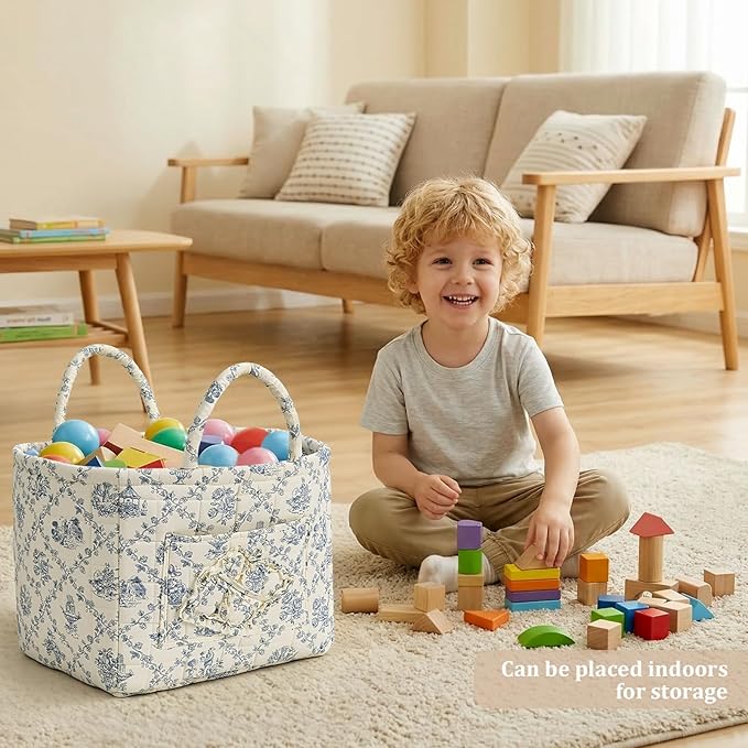 Floral Fabric Storage Basket Car Interior Storage Basket Underwear Sundries Laundry Baskets Supplies Home Organizer Bag (blue 2)