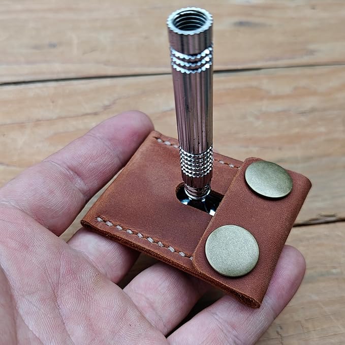 Handmade Leather Safety Razor Cover, Double Edge Head Case, Travel Protection Accessory (Brown)