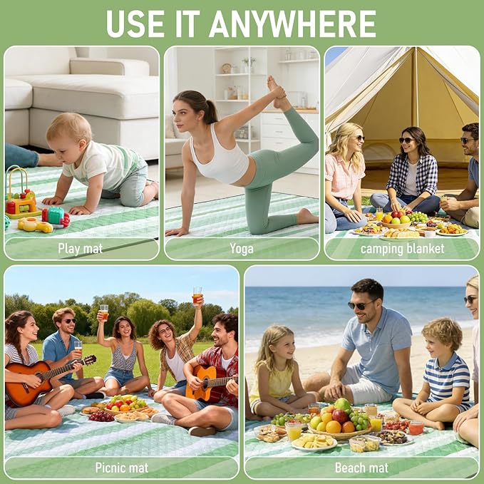 Big Picnic Blankets Beach Blanket Waterproof Sandproof, 80''x80'' Giant 5-Layer Outdoor Camping Blanket Rug Easily Foldable Picnic Mat for Grass, Hiking, Travel, Concerts, Indoor