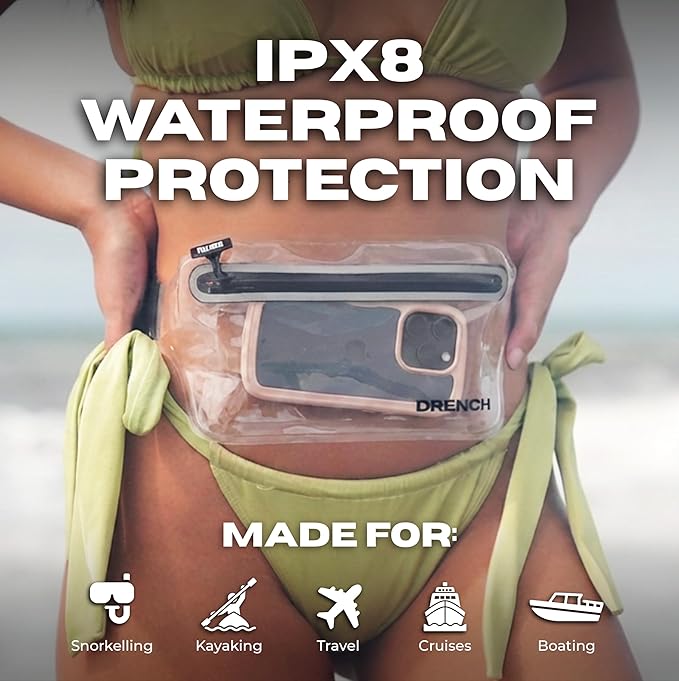 DRENCH 100% Waterproof Clear Bag | Touchscreen Waterproof Fanny Pack Crossbody Phone Case, IPX8 Underwater Pouch for Swimming, Beach, Concerts & Stadium Events | Fits iPhone 15 Pro Max | iPhone