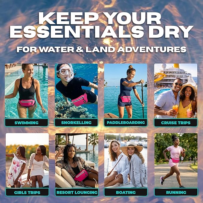 Drench Waterproof Fanny Pack & Floating Phone Pouch | IPX8 Submersible Waist Pack Dry Bag for Beach, Pool, Cruise Travel, Girls Trips, Snorkeling, Kayaking & Water Sports | Pink