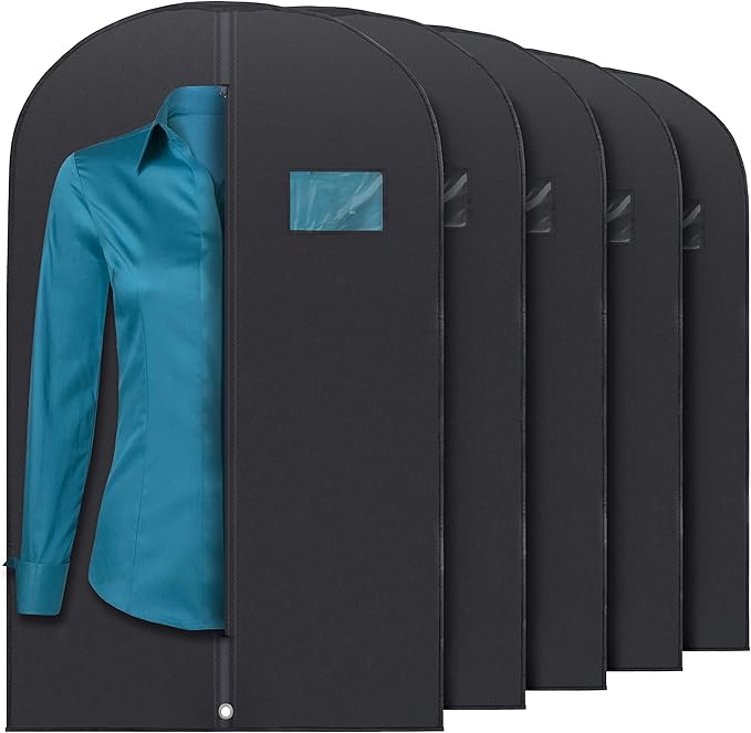 Plixio Garment Bags Suit Bag for Travel and Clothing Storage of Dresses, Dress Shirts, Coats— Includes Zipper and Transparent Window (Black - 20 pack: 40")