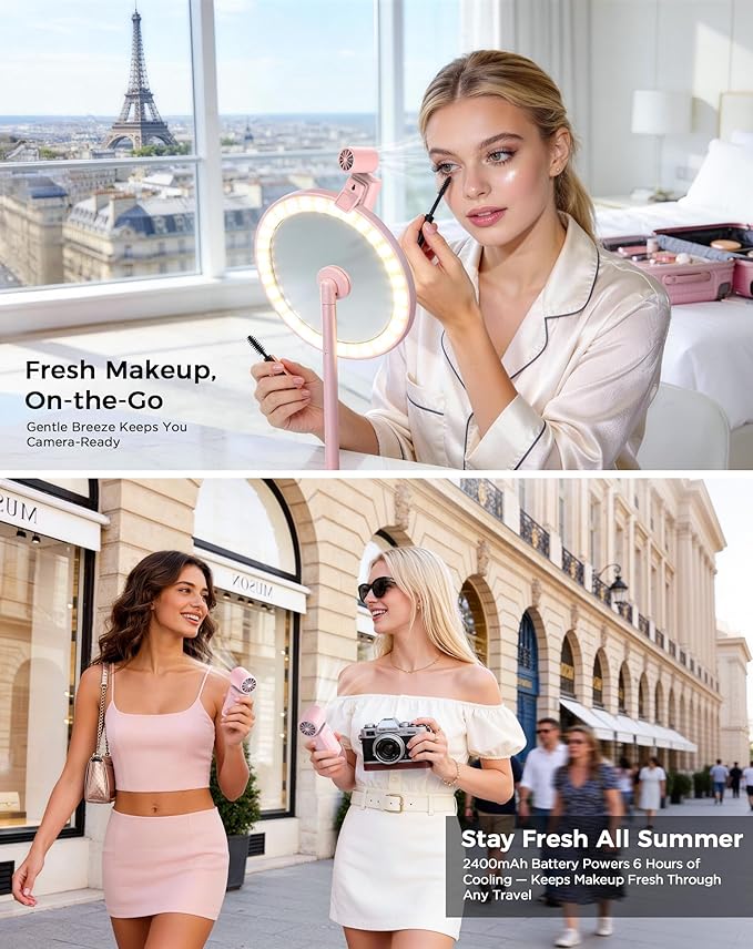 Handheld Fan Portable,0.26lb Mini Fan,Handheld/Clip-on Dual Mode,4-Speed & long lasting,USB-C Fast Charge & Power Display,compact for Outdoor/Commute/Office/Travel/Stroller,Gifts for Women men,Pink