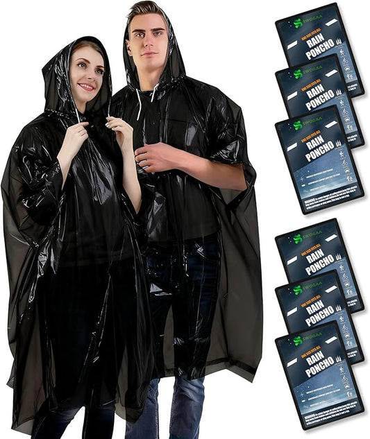 Disposable Rain Ponchos for Kids 6 Pack/Adults 10 and 6 Pack/Ponchos Family 6 Pack Extra Thicker Emergency Ponchos