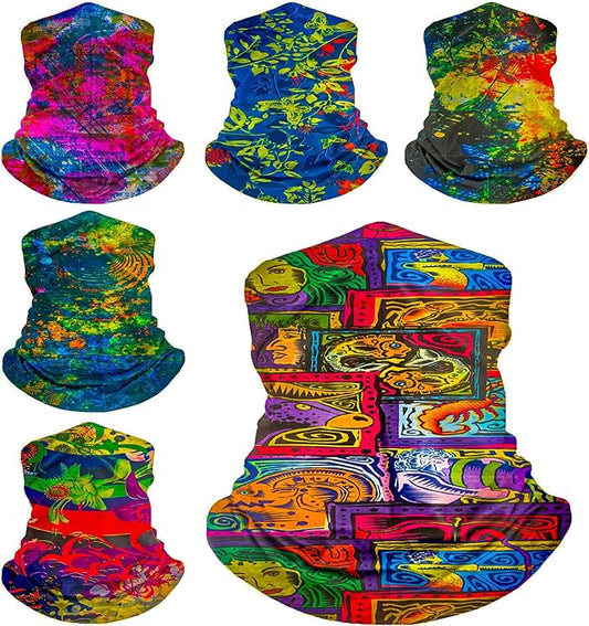 6 Pack Neck Gaiters Tube UV Face Mask Bandana Balaclava Shiesty Magic Scarf Headwear Headbands Wraps for women