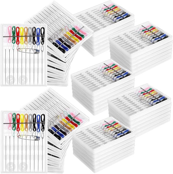 AojSup 60 Boxes Quick Fix Sewing Kit Pre Threaded Needle Travel Kit Personal Needle and Thread Mending Sewing for Christmas Cloth Repairing Home Necessities(Assorted Color,10 Threads)