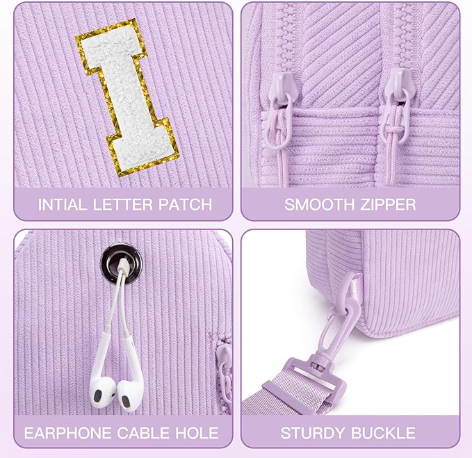 Viverte Small Corduroy Sling Bag Initial Crossbody Bag Fanny Pack for Girls Personalized Birthday Gifts for Teen Girls Gifts