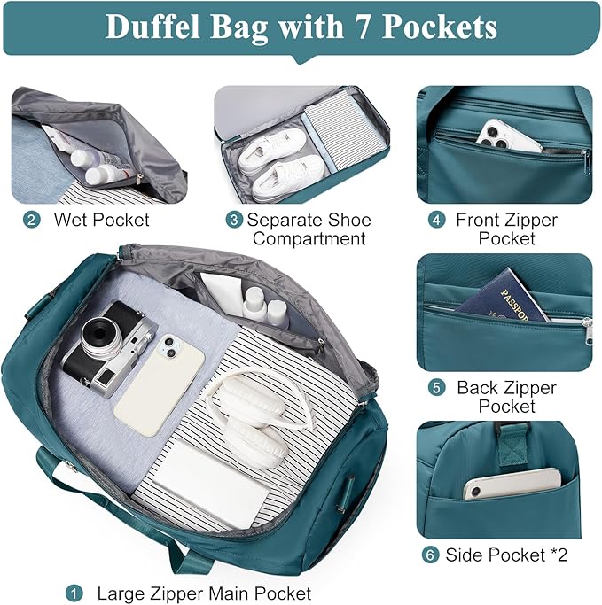 Extra Large Travel Duffle Bag with Shoe Compartment & Toiletry Bag, XL Weekender Bags for Women, Carry On Overnight Bags for Gym Sports, Water-Resistant Hospital Bag for Labor and Delivery