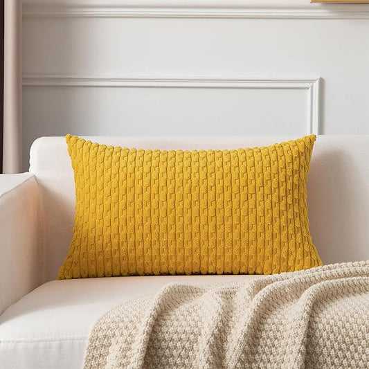 Kevin Textile 14x20 Inch Pillow Cover 1 Pack Boho Decorative Soft Striped Corduroy Lumbar Farmhouse Color Accent Rectangle Cushion Case for Living Room Couch Sofa Bed, Mustard Yellow