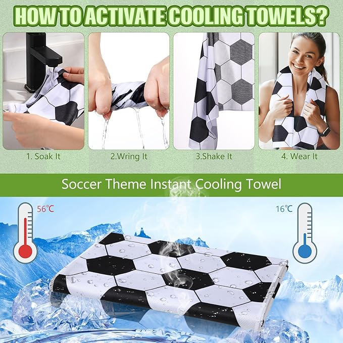 Hahafelt 12 Pack Soccer Cooling Towels, Soccer Ice Towels for Neck, 40"x12" Breathable Chilly Towel with Plastic Container, Microfiber Sport Towel for Players Team Gift Sport Party Favors