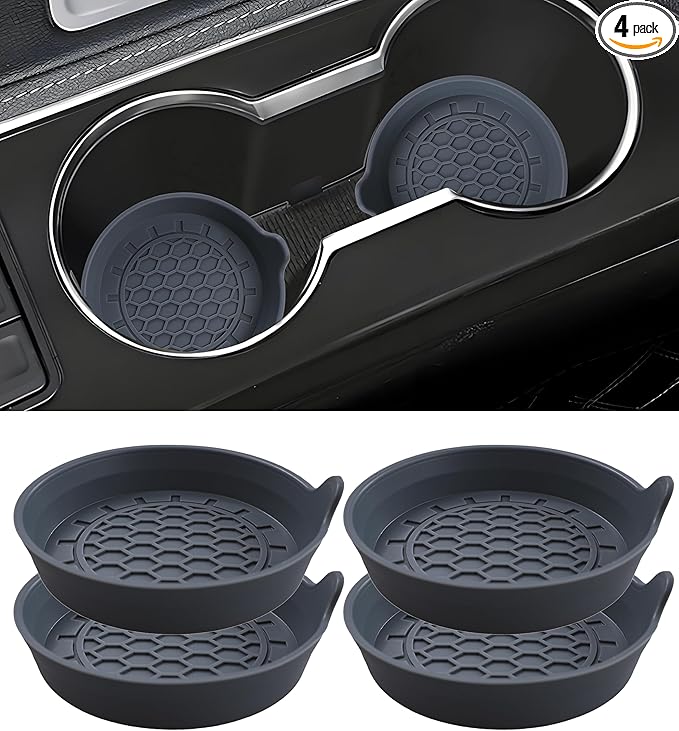 Amooca Automotive Cup Holders Universal Car Cup Coaster Waterproof Non-Slip Sift-Proof Spill Holder Car Interior Accessories 4 Pack Grey
