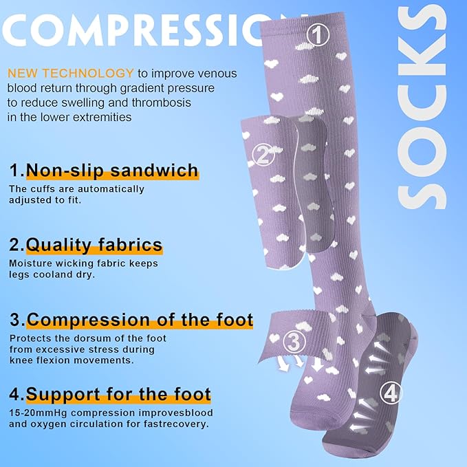 cerpite Compression Socks for Women & Men 6 Pairs Knee High Compression Socks 20-30 mmhg Best for Running,Nurse,Travel
