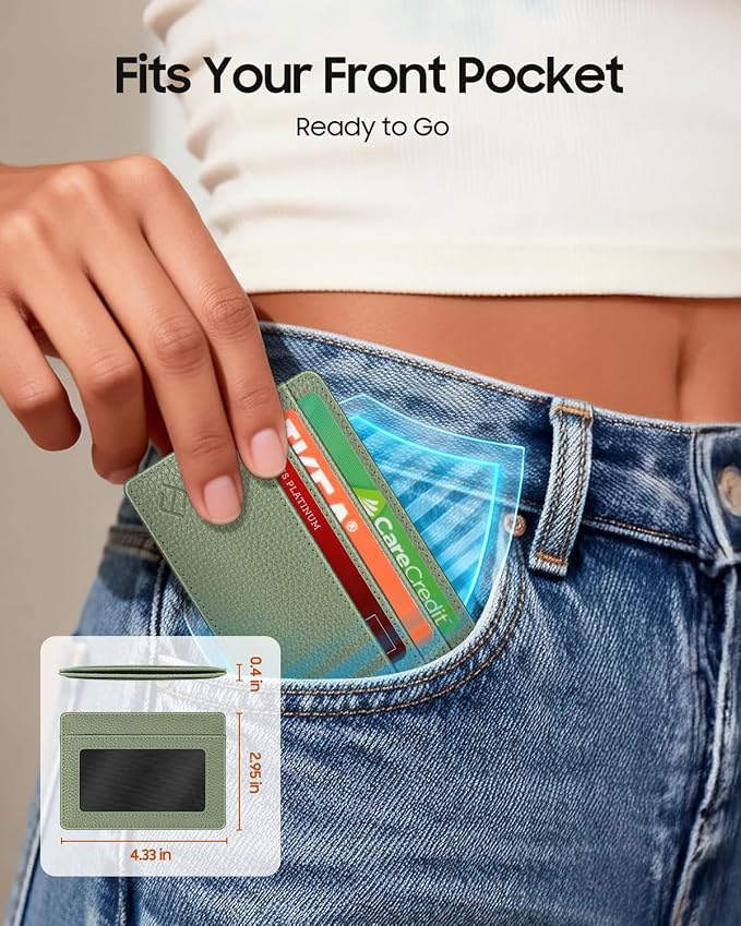 FINTIE Slim Minimalist Front Pocket Wallet, RFID Blocking Credit Card Holder Card Cases with ID Window for Men Women, Sage Green