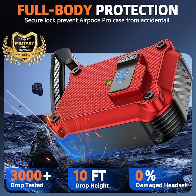 Pohgelan Compatible with AirPods Pro 2nd/1st Case,Magnetic Automatic Lock with Cleaning Kit,Compatible with Magsafe,Carbon Fiber Texture Cover -Red