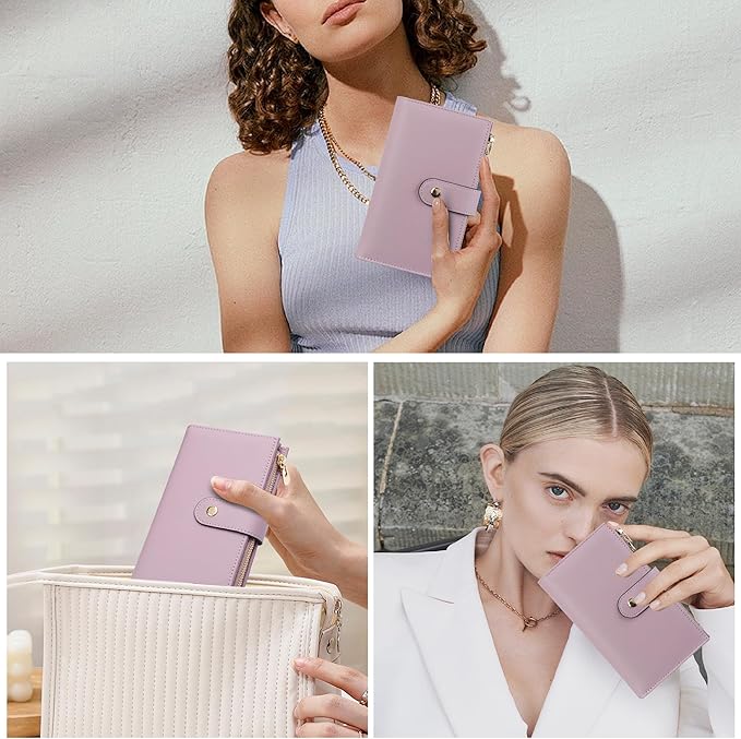 yiijay Womens Wallet RFID Blocking Leather Trifold Clutch Wallet Credit Card Holder Ladies Travel Wallet Purse with Pen Holder