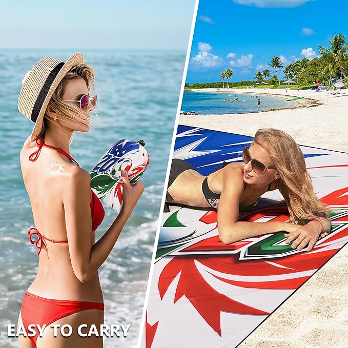 WIWIGO Beach Blanket Waterproof Sandproof Beach Mat 79" X 83"/10'x9'for 2-8 Adults Quick Drying Outdoor Picnic Mat Beach Accessories for Travel, Camping, Hiking