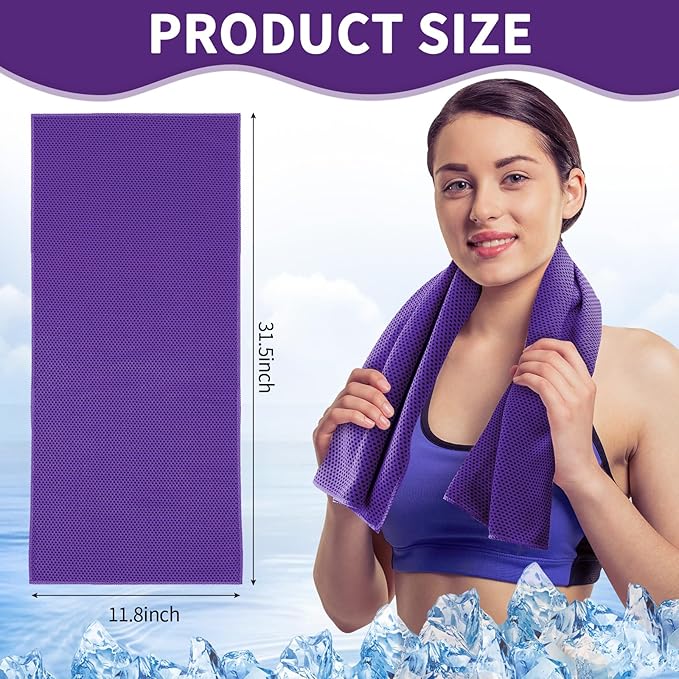 Honoson 10 Pcs Cooling Towel Bulk - Neck & Face Cool Chilly Towels Microfiber Breathable Sport Sweat Rag for Gym, Yoga, Travel, Camping, Running, Outdoor (Purple)