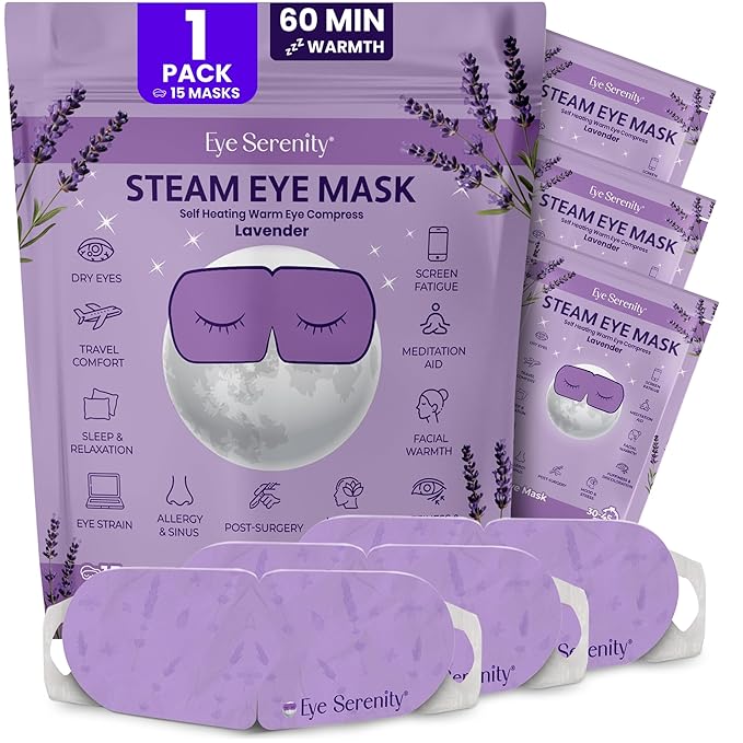 Eye Serenity Steam Eye Mask, Heated Eye Mask, Self Heating Warm Compress for Dry Eyes, Fast Relief for Stye, Puffy Sensitive Eyes, Moist Heat, Relaxation Gifts for Women and Men - Lavender