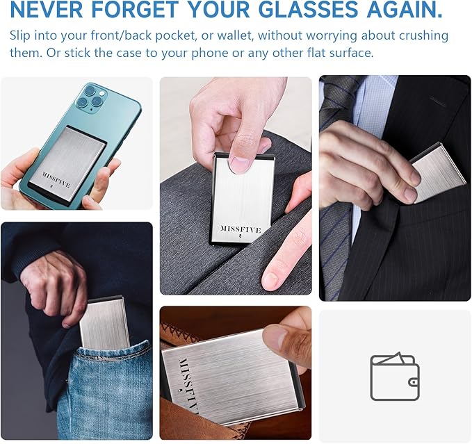 Missfive Premium Folding Reading Glasses Blue Light Blocking for Men Women, Ultra Thin Foldable Portable Travel Readers with Durable Pocket Metal Case, Compact Eyewear 2.25x