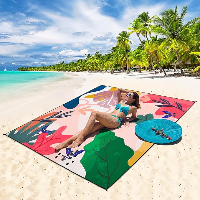 HIHOHO Beach Blanket Waterproof Sandproof Extra Large Beach Mat 79" X 83"/120"x108"for 1-8 Adults Quick Drying Durable Outdoor Picnic Mat for Beach Travel Camping Hiking