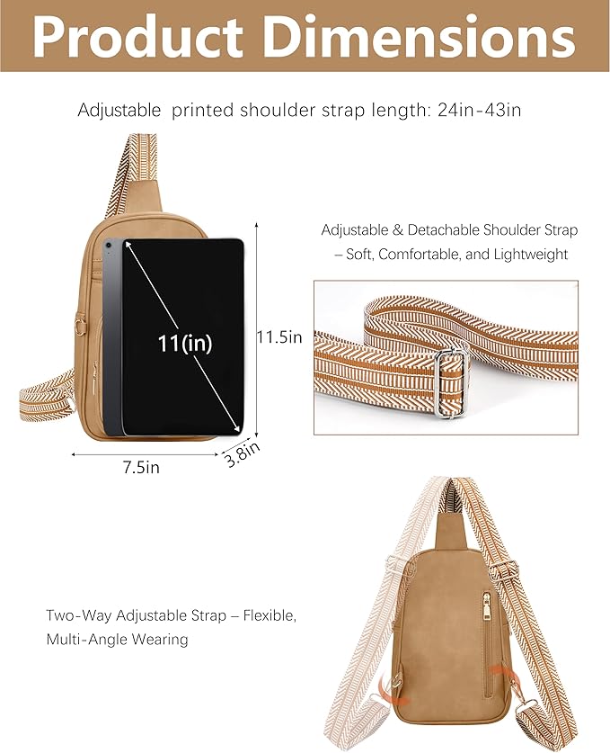 Anti Theft Crossbody Bags for Women,RFID Sling Bag Travel Purse,Vegan Leather Cross Body Purses Chest Bag for Travel(khaki)