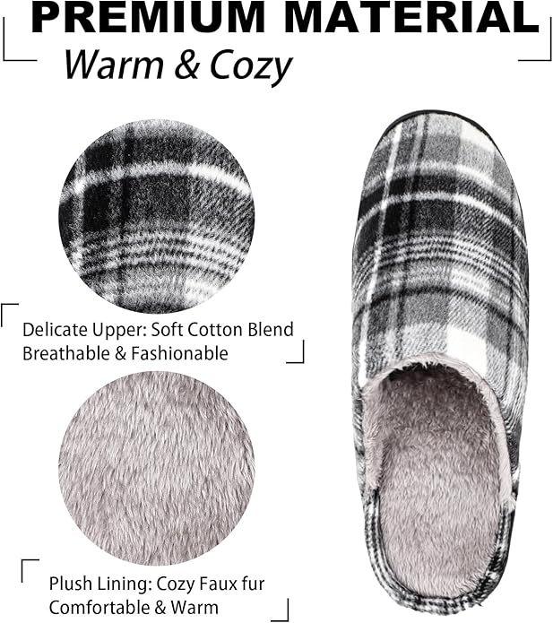 riemot Mens Furry House Slippers Memory Foam Bedroom Shoes Cushioned Lightweight Home Shoe with Thicken Sole Indoor Outdoor Travel Slipper