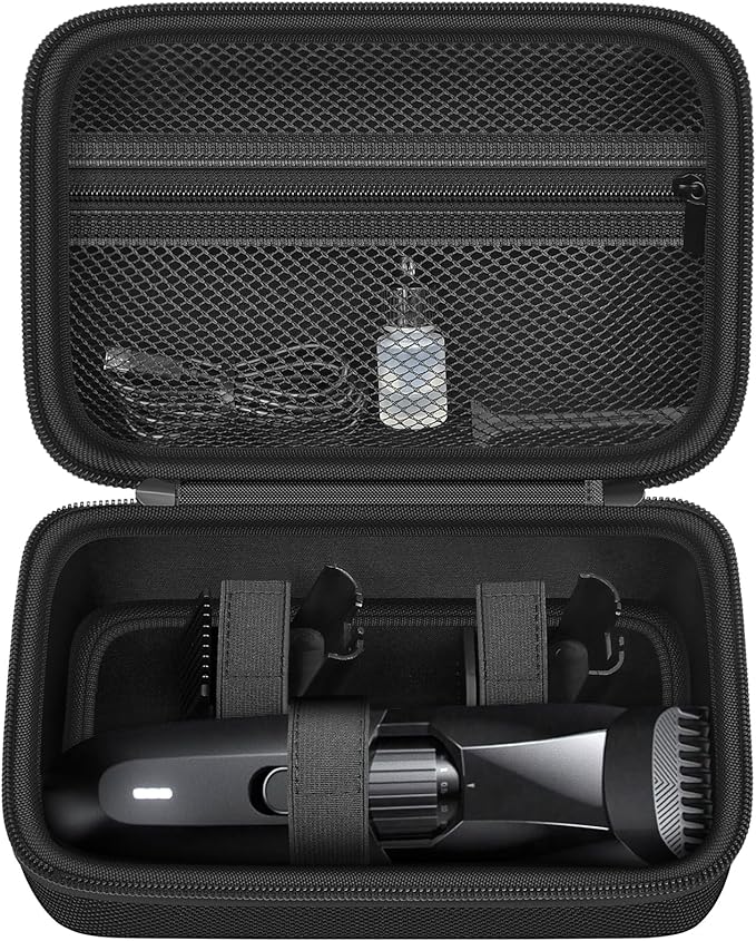 Hard Travel Case for MANSCAPED/for Wahl/for MANSPOT/for SHPAVVER Beard Trimmer for Men, Portable Electric Razor Bag with Handle & Mesh Pocket for Oil, Brush and USB Accessories(Box Only)