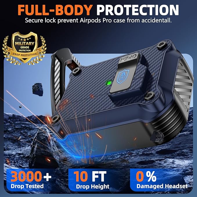 Pohgelan Compatible with AirPods Pro 2nd/1st Case,Magnetic Automatic Lock with Cleaning Kit,Compatible with Magsafe,Carbon Fiber Texture Cover -Blue