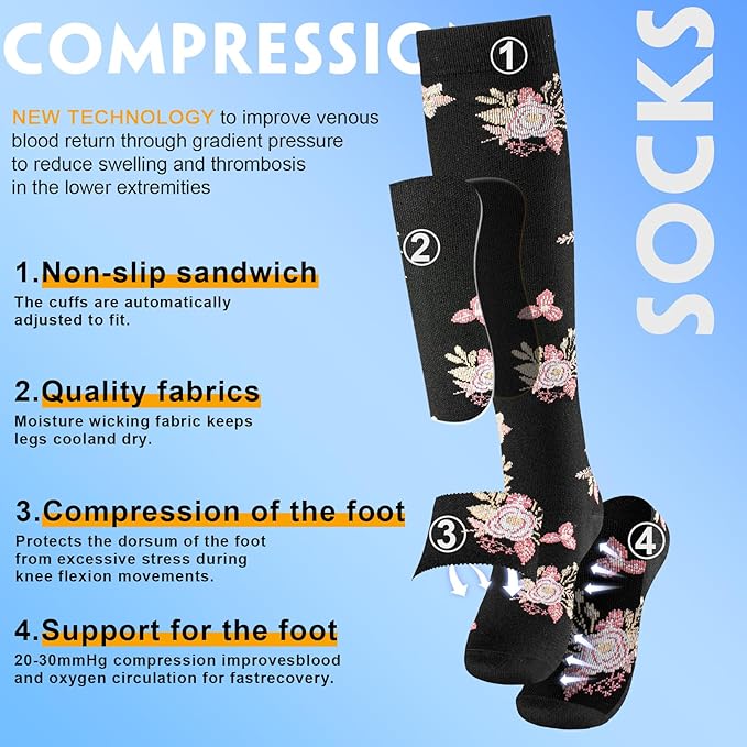cerpite Compression Socks for Women & Men Circulation 8 Pairs Compression Socks 20-30 mmhg Best for Running,Nurse,Travel