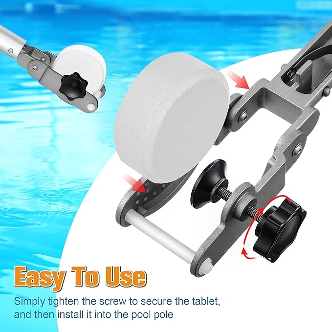 Lounsweer 2 Pcs Swimming Pool Tablet Holder for Pool Pole, Stainless Steel Aluminum Alloy Tablets Floater, Dirt Cleaning Tool for Maintenance, Fit for 3 Inch x 0-1.8 Inch Tablets