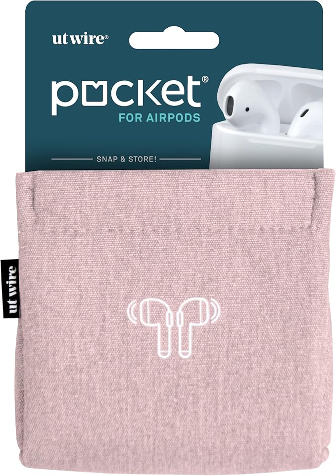 UT Wire Pocket for Airpods Snap & Store Wireless Bluetooth Earbud and Charger cable Travel Pouch, Pale Pink