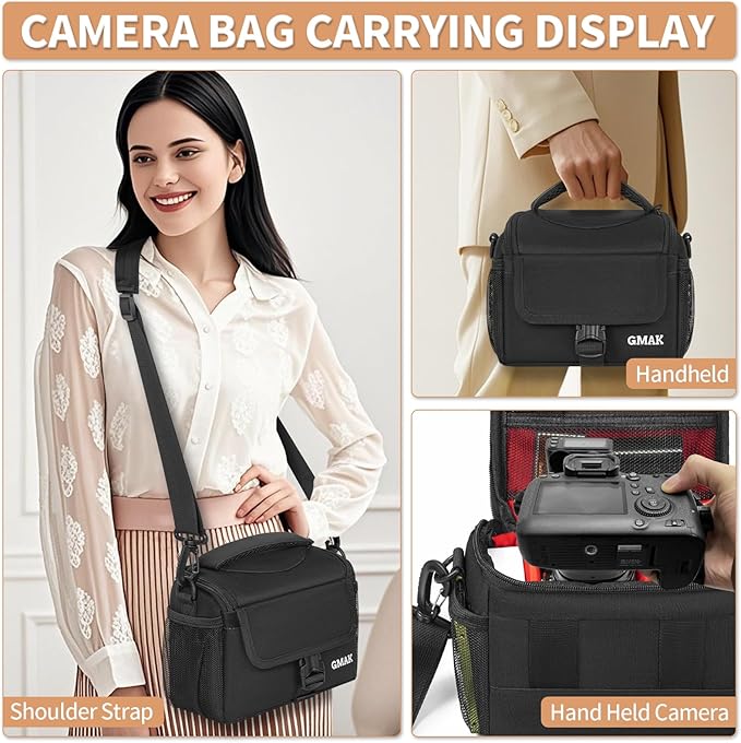Camera Carrying Bag, Anti-Shock Camera Case Bag with Water-resistant Rain Cover Compatible for Canon EOS R50 M50 Powershot SX540 SX70, Nikon Coolpix L340 B700 P610, Panasonic LUMIX, Sony a6100 a6400