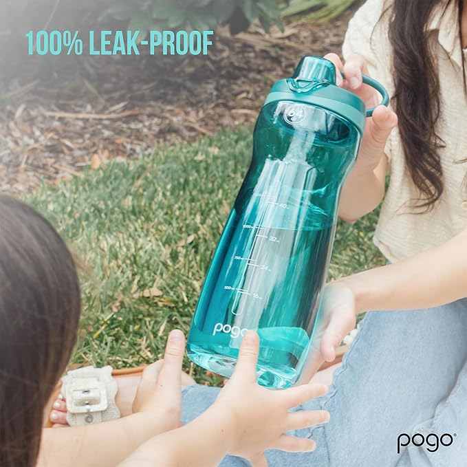Pogo 64oz Plastic Water Bottle with Leak-Proof Chug Lid and Carry Handle, Reusable, BPA Free, Capacity Markings, Dishwasher Safe, Perfect for Travel, School, Outdoors, and Gym, Fuchsia