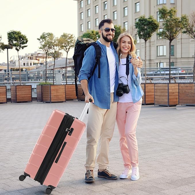 Sweetcrispy 29 Inch Carry On Luggage, ABS Hard Shell Lightweight Rolling Suitcase with Smooth Spinner Wheels and Built-in TSA Lock, Travel Suitcase for Business and Holiday Trips, Pale Pink