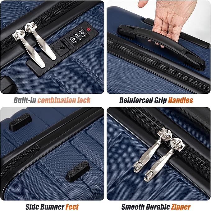 Cosbarn Luggage Sets 5 Piece Suitcases with Wheels, Suitcase Set ABS Hard Case Luggage with Spinner Wheels Durable Travel Luggage