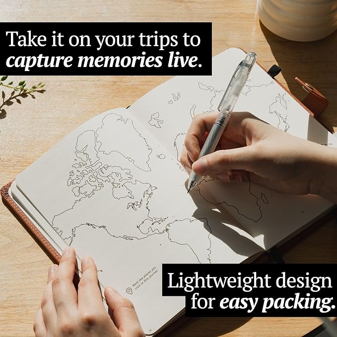 Travel Journal with Prompts (Hardcover) 2nd Edition - Vegan Leather Adventure Essential - 2-Page-A-Day Travel Journal (40 Days) for Women Men Nonbinary - A5 Daily Diary & Traveler Notebook - Gift - Present